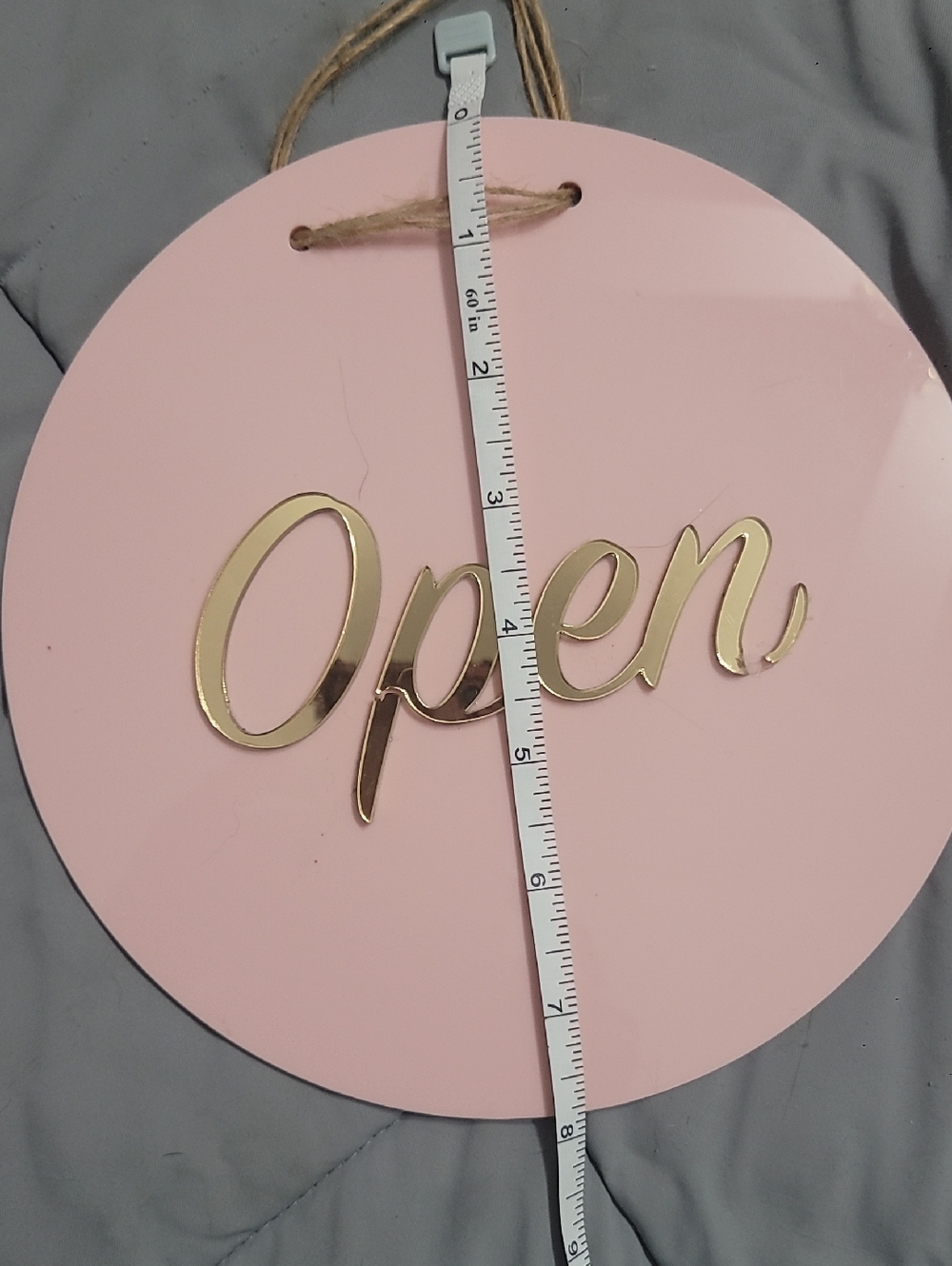 Pink Round Hanging 'Open' Sign with Gold Lettering - Picture 4 of 5